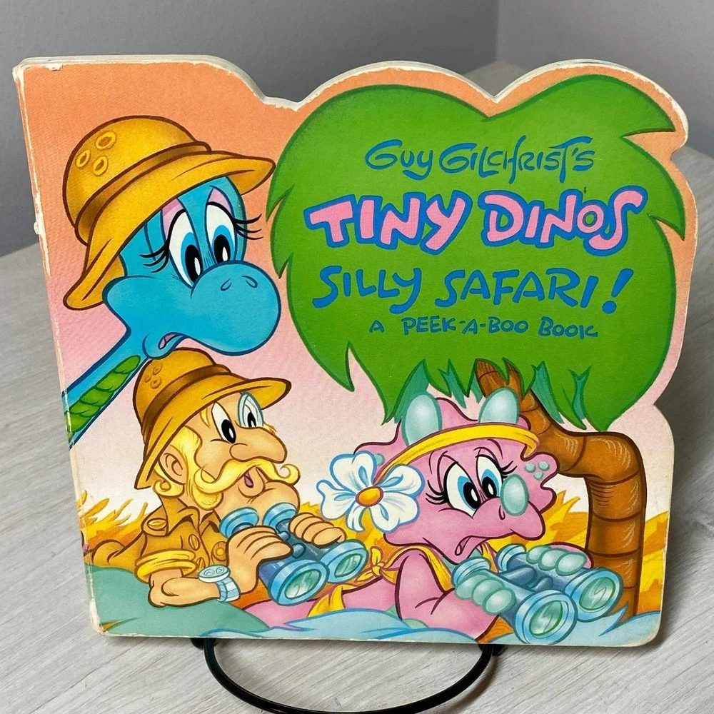 Guy Gilchrist Tiny Dinos Silly Safari Peek A Boo Board Book 1988 Vintage 80s